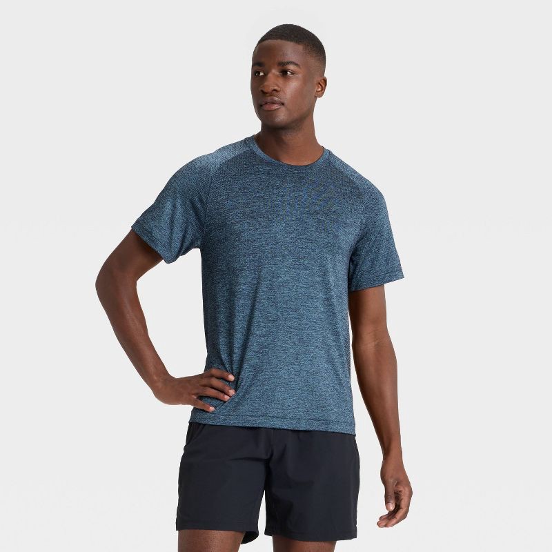 slide 1 of 3, Men's Short Sleeve Seamless T-Shirt - All In Motion™ Blue Heather L, 1 ct