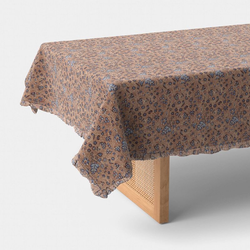 slide 1 of 3, 104"x60" Block Print Ruffle Tablecloth - Threshold™, 1 ct