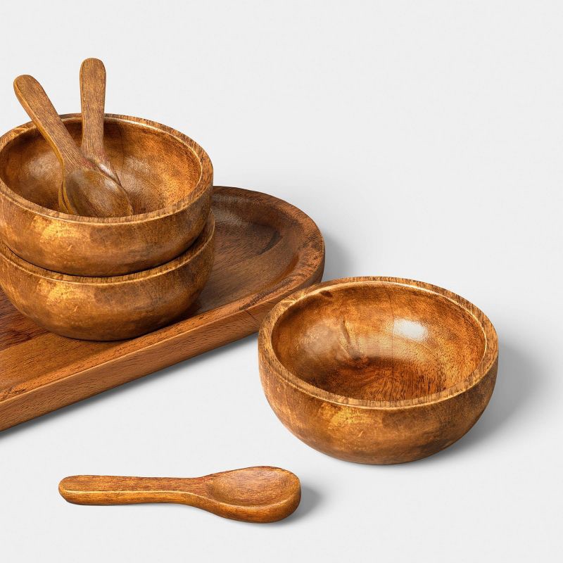 slide 3 of 6, Wooden Serving Mini Bowl Set with Tray - Threshold™, 1 ct