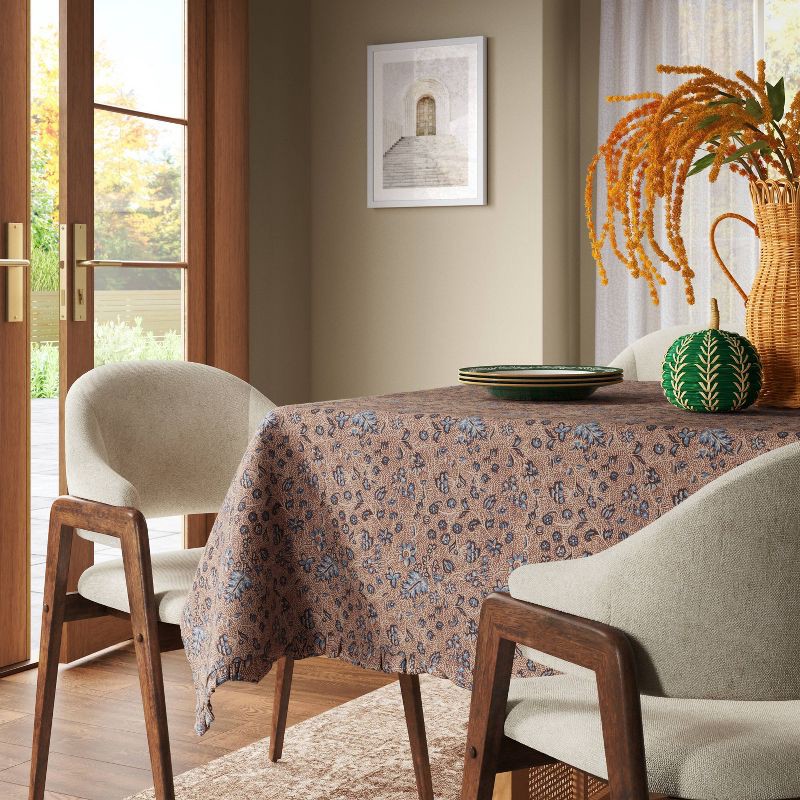 slide 2 of 3, 84"x60" Block Print Ruffle Tablecloth - Threshold™, 1 ct