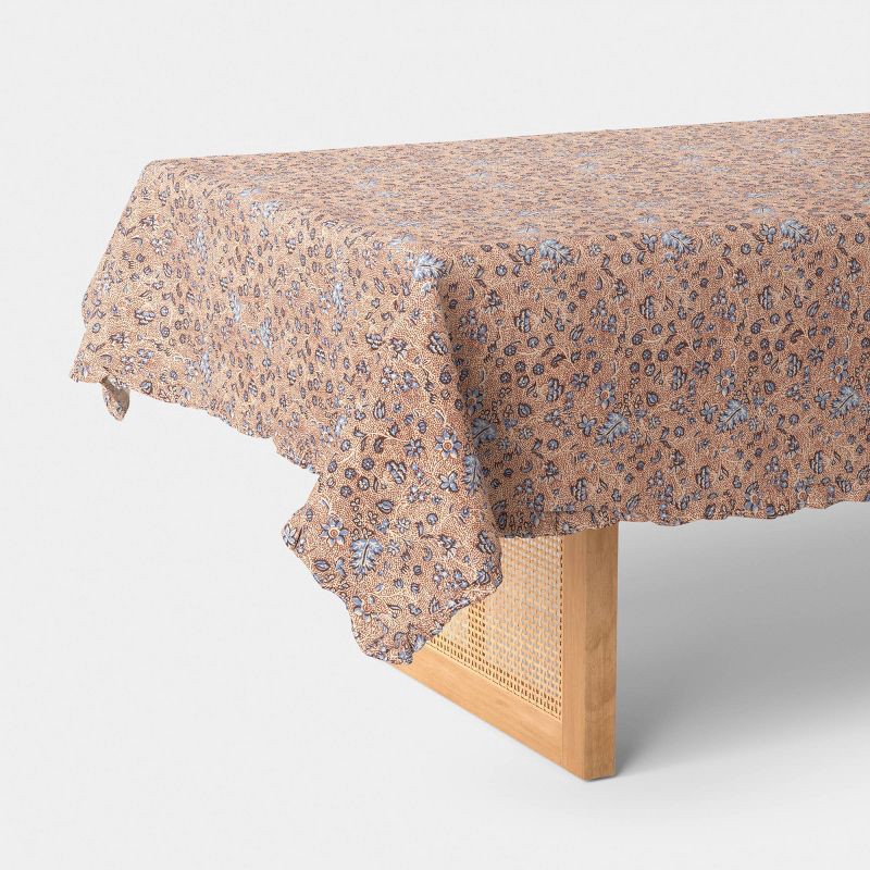 slide 1 of 3, 84"x60" Block Print Ruffle Tablecloth - Threshold™, 1 ct
