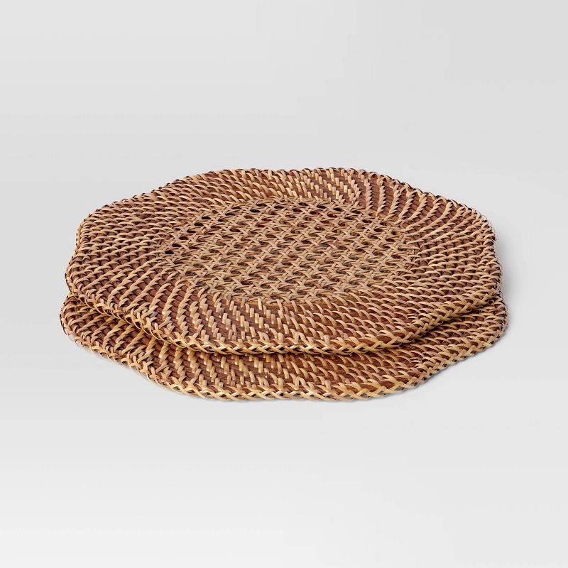 slide 3 of 4, 2pk woven Charger Dark Walnut - Threshold™, 2 ct