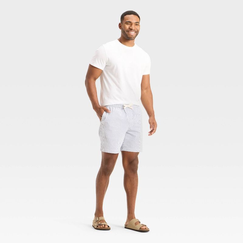 slide 3 of 3, Men's 7" Regular Fit Seersucker Pull-On Shorts - Goodfellow & Co™ Blue S, 1 ct