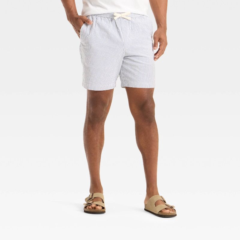 slide 1 of 3, Men's 7" Regular Fit Seersucker Pull-On Shorts - Goodfellow & Co™ Blue S, 1 ct