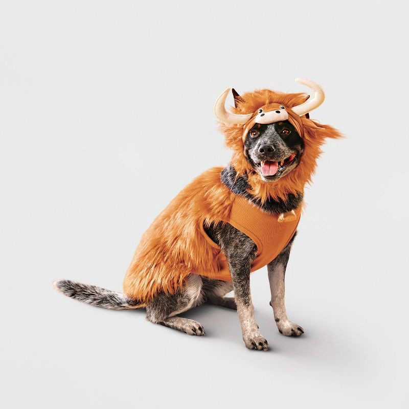 slide 1 of 5, Highland Cow Hoodie Dog Full Body Costume - Boots & Barkley™ Light Brown M, MED
