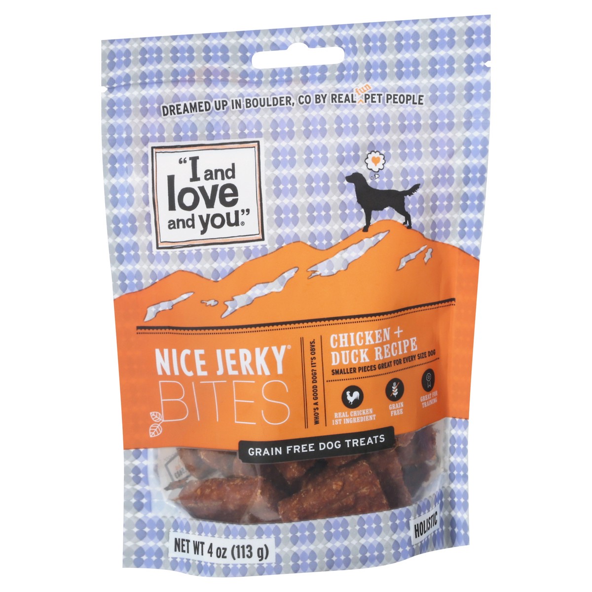 slide 5 of 13, I and Love and You Grain Free Nice Jerky Bites Holistic Chicken + Duck Recipe Dog Treats 4 oz, 4 oz