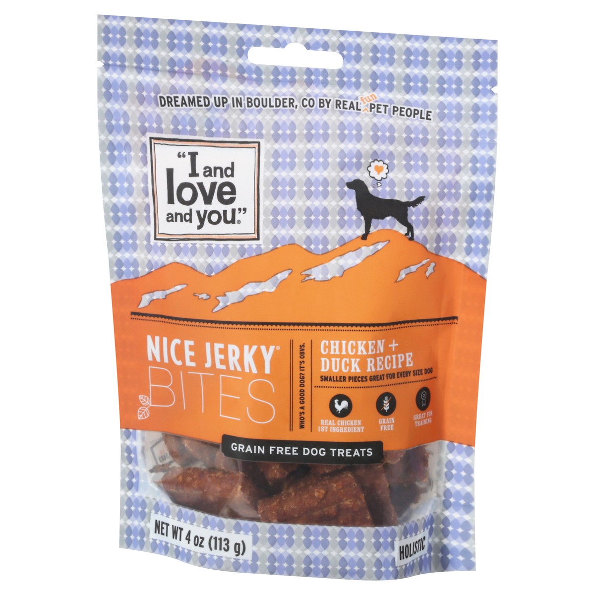 slide 8 of 13, I and Love and You Grain Free Nice Jerky Bites Holistic Chicken + Duck Recipe Dog Treats 4 oz, 4 oz
