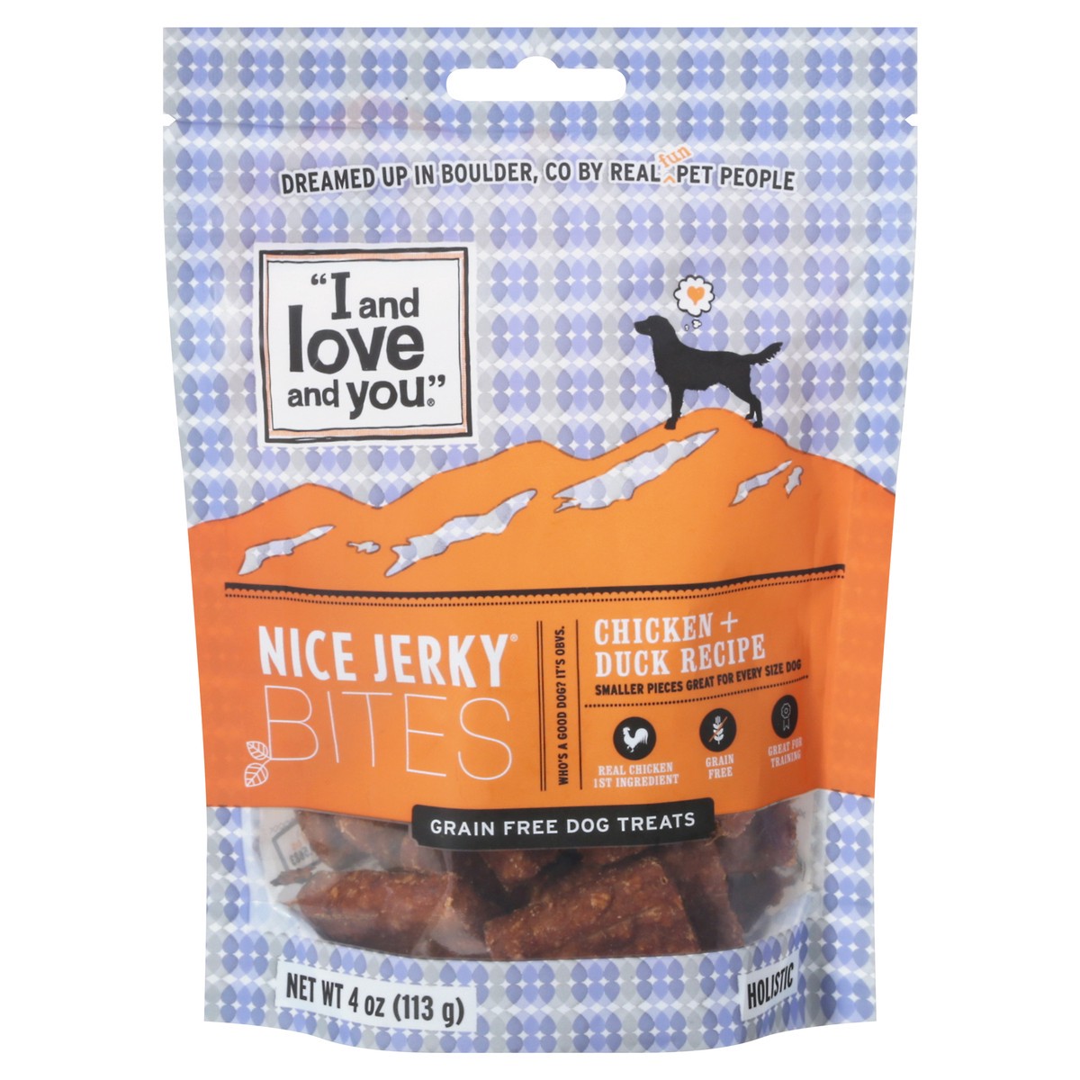slide 1 of 13, I and Love and You Grain Free Nice Jerky Bites Holistic Chicken + Duck Recipe Dog Treats 4 oz, 4 oz
