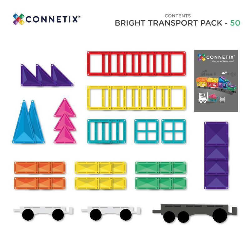 slide 8 of 9, CONNETIX Magnetic Tiles Bright Transport Pack Building Blocks 50pc, 50 ct