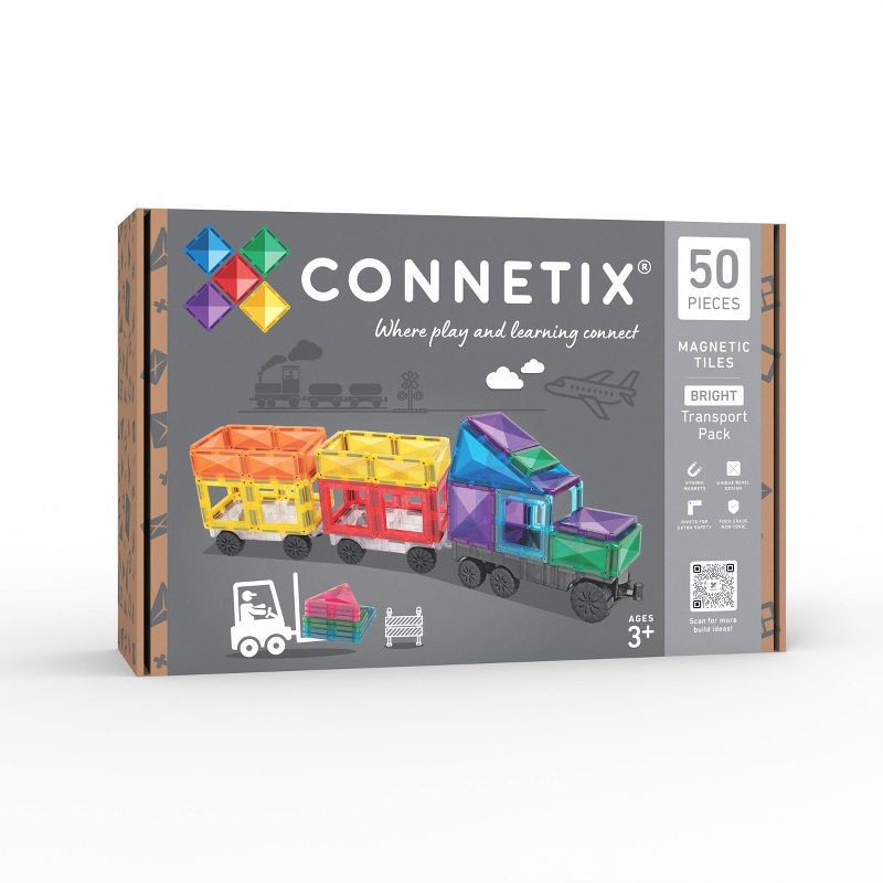 slide 9 of 9, CONNETIX Magnetic Tiles Bright Transport Pack Building Blocks 50pc, 50 ct