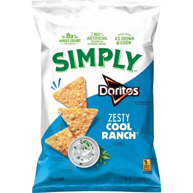 slide 1 of 7, Simply Doritos Tortilla Chips Zesty Cool Ranch - 7.5oz, 7.5 oz