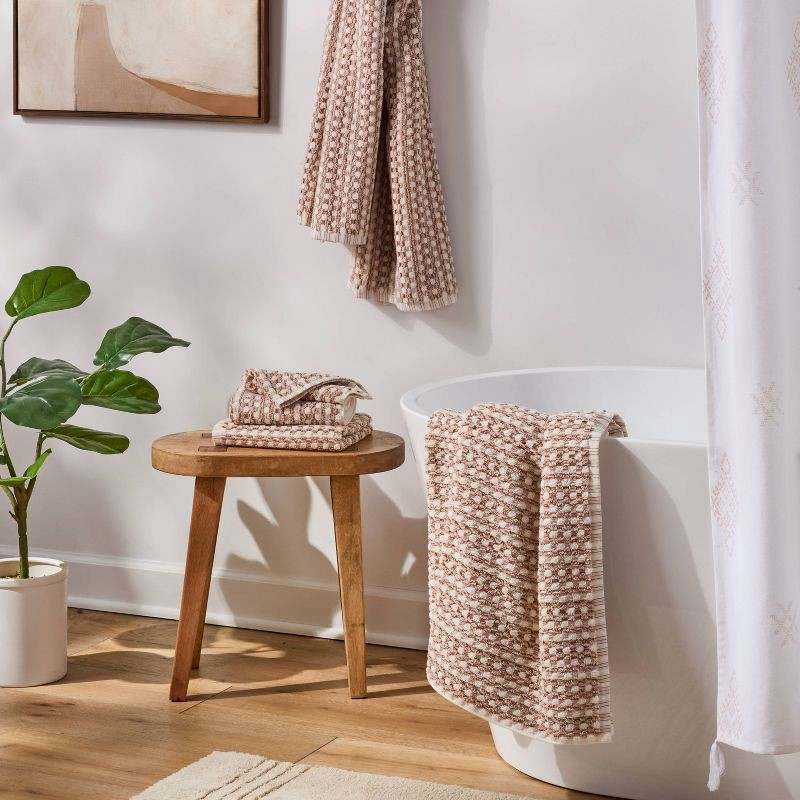 slide 2 of 7, 4pc Value Bathroom Towel Bundle Set (2 Bath + 2 Hand) Tan Pattern - Threshold™, 4 ct