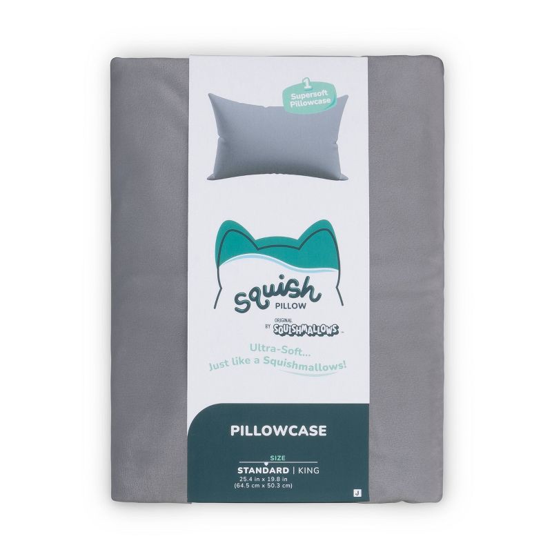 slide 2 of 8, SquishPillow by Original Squishmallows Standard Ultra Soft Pillowcase Cover Gray, 1 ct