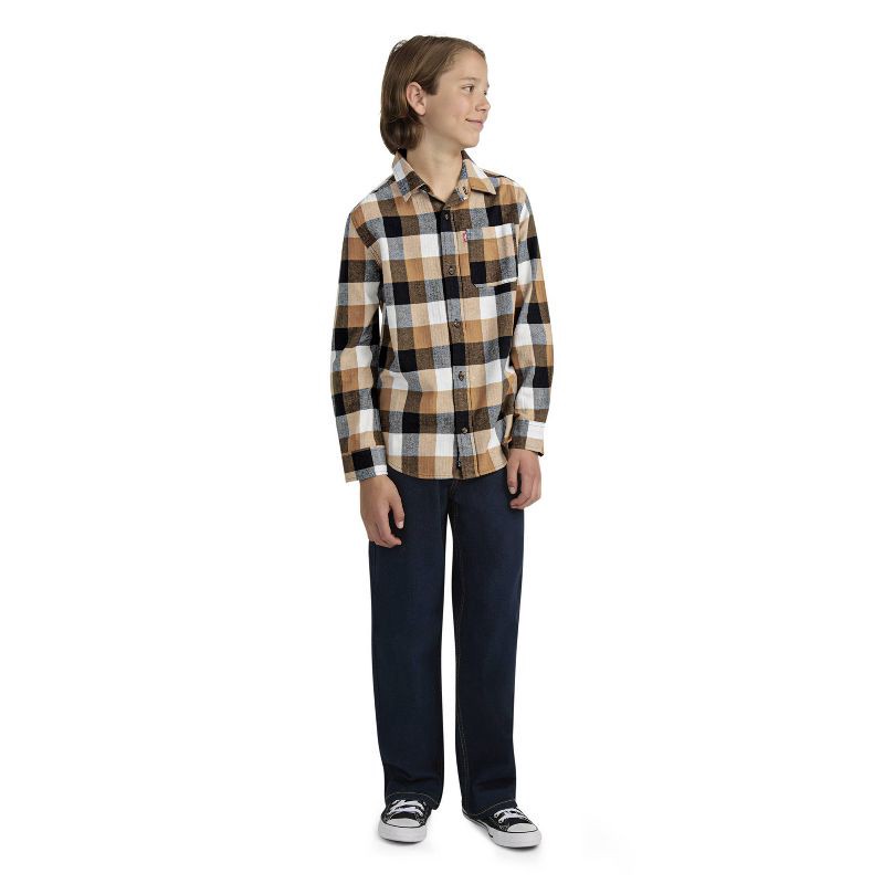 slide 3 of 3, Levi's® Boys' Long Sleeve Buffalo Check Button-Up Shirt - Brown/Black L, 1 ct
