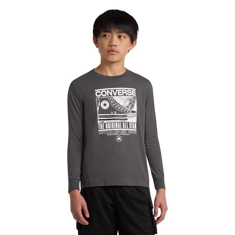 slide 2 of 5, Converse® Boys' Long Sleeve 'The Original All Star' Graphic T-Shirt - Charcoal Gray M, 1 ct
