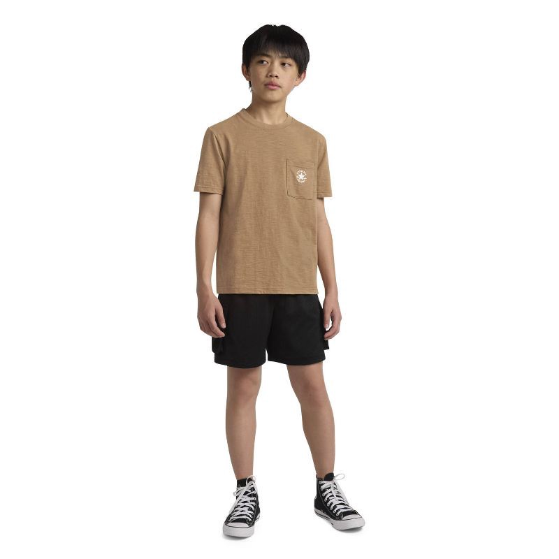 slide 2 of 5, Converse® Boys' Short Sleeve Pocket Logo T-Shirt - Tan S, 1 ct