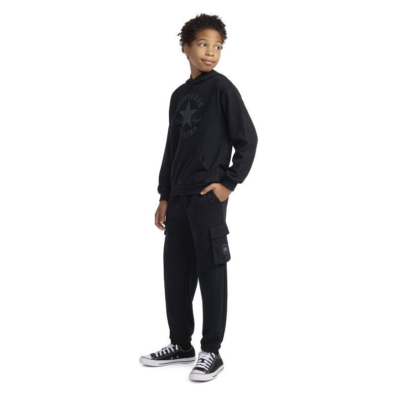 slide 4 of 4, Converse® Boys' French Terry All Star Logo Pull-On Cargo Jogger Pants - Black S, 1 ct
