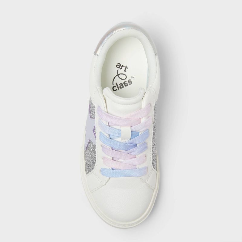 slide 3 of 4, Kids' Kaitlyn Court Sneakers - art class™ Silver 2: Lace Up, Non Marking Sole, Textured Outsole, 1 ct