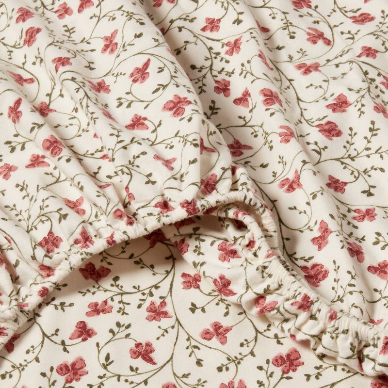 slide 4 of 4, Queen Christmas Ultra Soft Flannel Sheet Set Ivory Floral - Threshold™, 1 ct