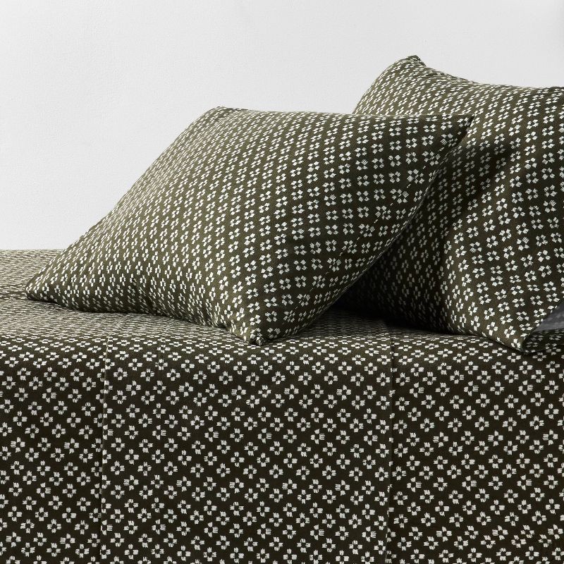 slide 1 of 3, King Christmas Ultra Soft Flannel Sheet Set Green Geo - Threshold™, 1 ct