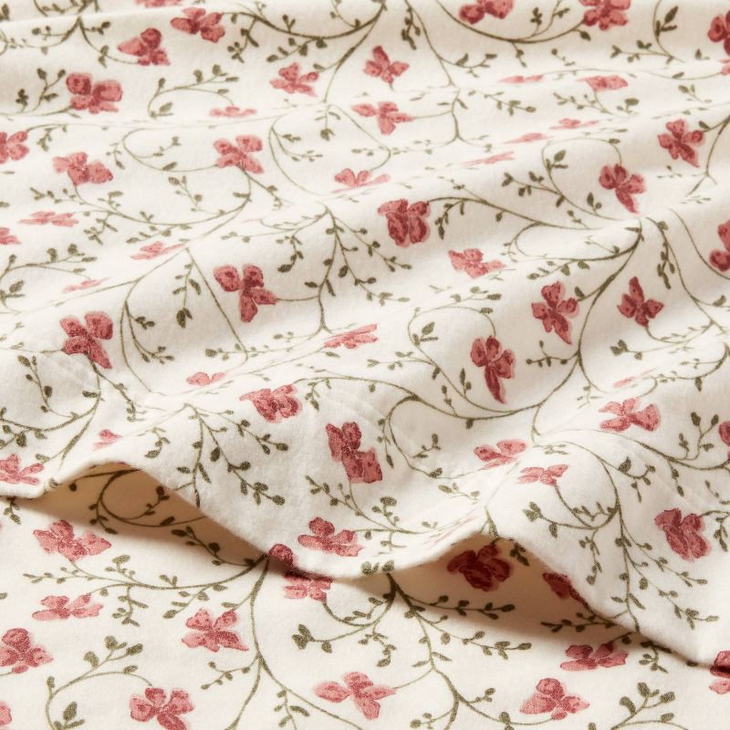 slide 3 of 3, King Christmas Ultra Soft Flannel Sheet Set Ivory Floral - Threshold™, 1 ct