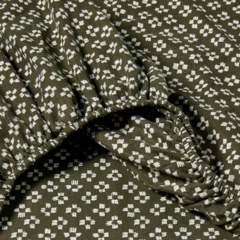 slide 4 of 4, Queen Christmas Ultra Soft Flannel Sheet Set Green Geo - Threshold™, 1 ct