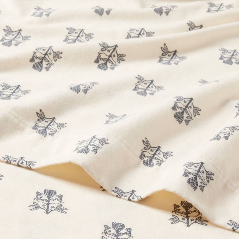 slide 3 of 4, Queen Christmas Ultra Soft Flannel Sheet Set Blue Woodblock - Threshold™, 1 ct
