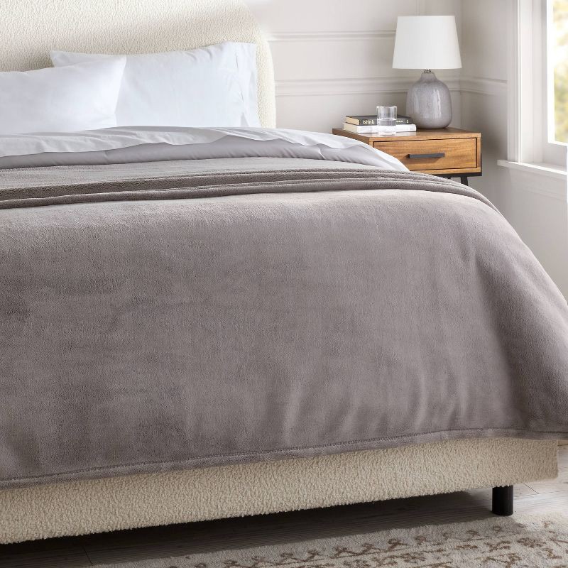 slide 2 of 3, Full/Queen Ultra Plush Blanket Gray - Threshold™, 1 ct