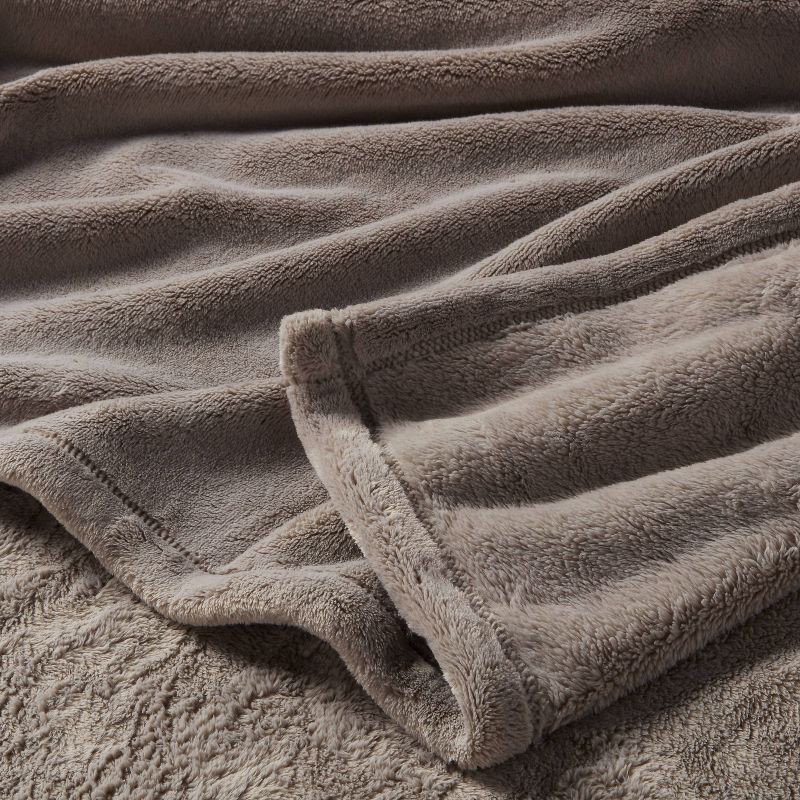 slide 3 of 3, Full/Queen Ultra Plush Blanket Gray - Threshold™, 1 ct