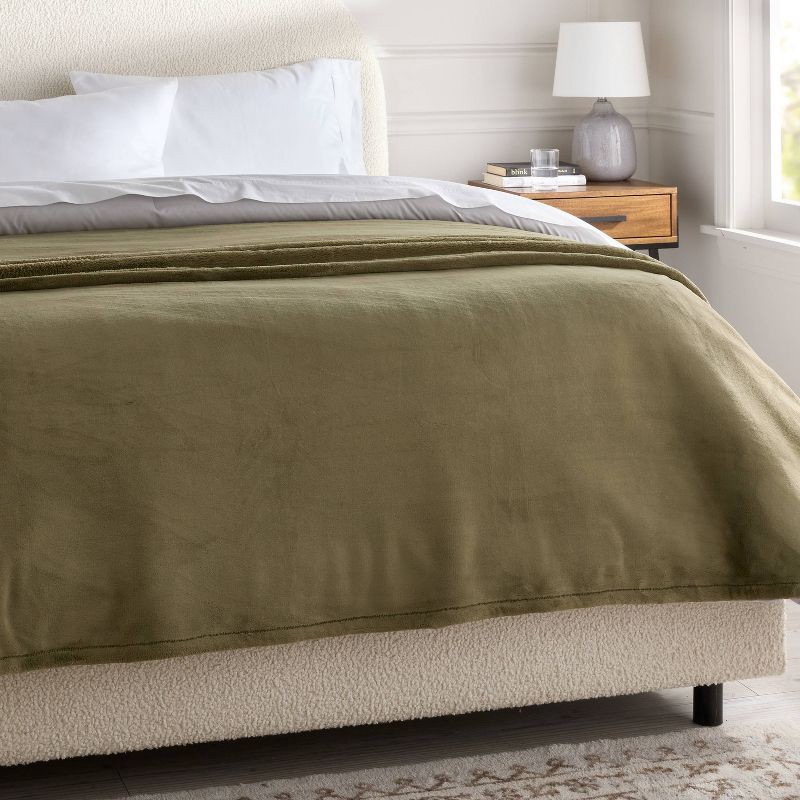 slide 2 of 3, Full/Queen Ultra Plush Blanket Green - Threshold™, 1 ct
