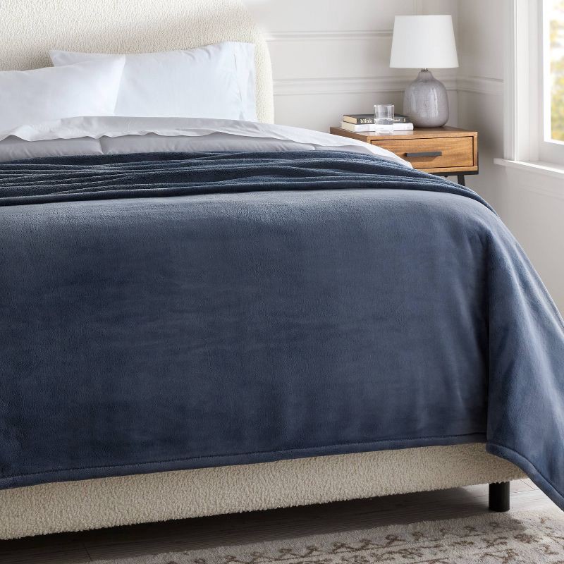 slide 2 of 3, Full/Queen Ultra Plush Blanket Blue - Threshold™, 1 ct