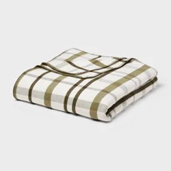 Full/Queen Brushed Cotton Blanket Green Plaid - Threshold™