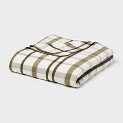 Full/Queen Brushed Cotton Blanket Green Plaid - Threshold™