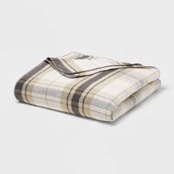 Full/Queen Brushed Cotton Blanket Neutral Plaid - Threshold™