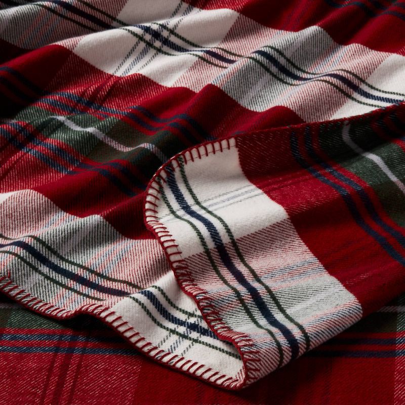 slide 3 of 3, Full/Queen Brushed Cotton Blanket Red Plaid - Threshold™, 1 ct