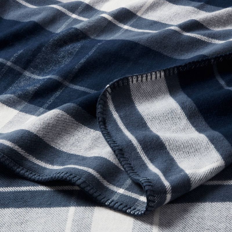 slide 3 of 3, Full/Queen Brushed Cotton Blanket Blue Plaid - Threshold™, 1 ct
