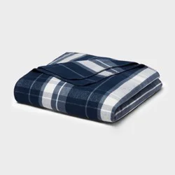 Full/Queen Brushed Cotton Blanket Blue Plaid - Threshold™