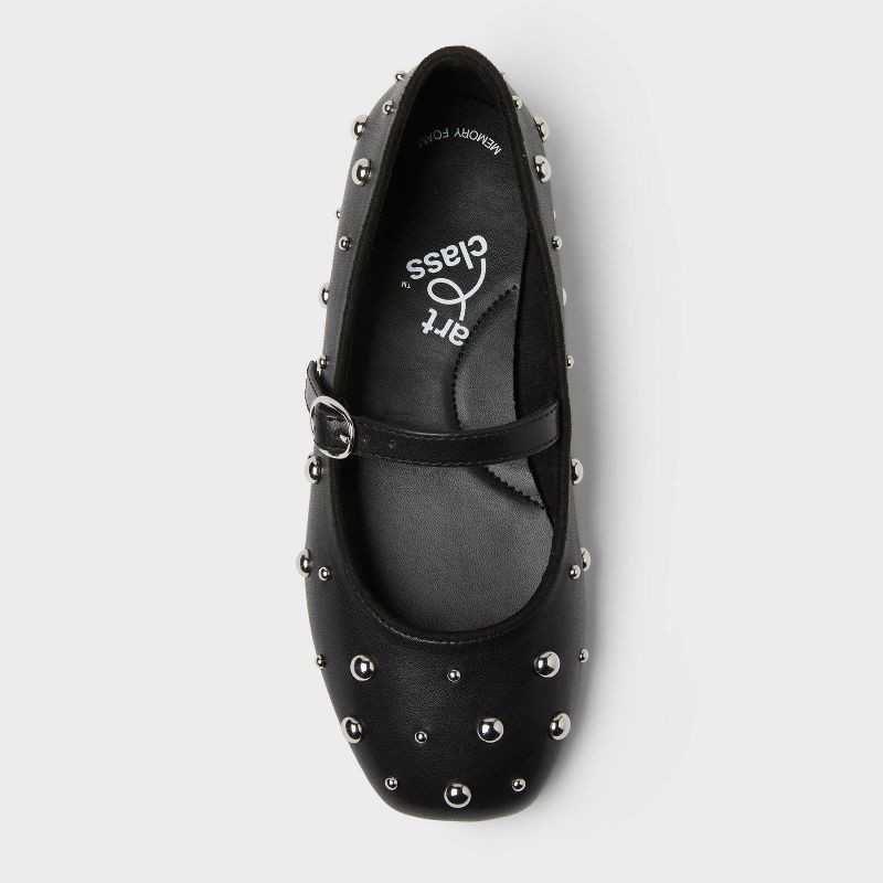 slide 3 of 4, Kids' Stud Ballet Flats - art class™ Black 1: Adjustable Buckle Strap, Flexible TPR Outsole, Square Closed Toe, 1 ct