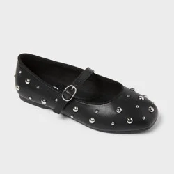 Kids' Stud Ballet Flats - art class™ Black 1: Adjustable Buckle Strap, Flexible TPR Outsole, Square Closed Toe