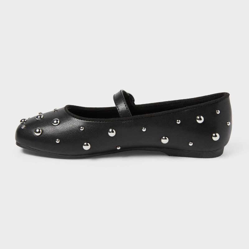 slide 2 of 4, Kids' Stud Ballet Flats - art class™ Black 3: Adjustable Buckle, Square Toe, Flexible Outsole, 1 ct
