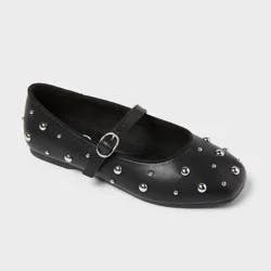 Kids' Stud Ballet Flats - art class™ Black 4: Adjustable Buckle Strap, Flexible TPR Outsole, Square Closed Toe