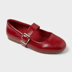 Kids' Kaira Buckle Ballet Flats - art class™ Red 1: Faux Leather, Cushioned Insole, Textured Outsole