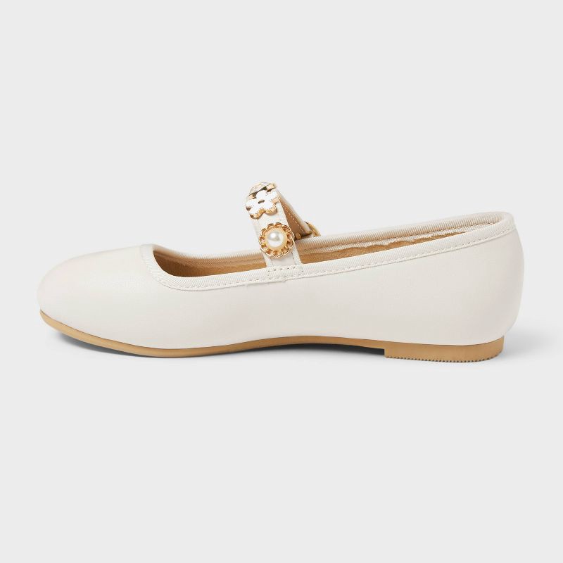 slide 2 of 4, Kids' Marla Charm Ballet Flats - Cat & Jack™ Ivory 13: Adjustable Buckle, Studded Design, Round Toe, 1 ct