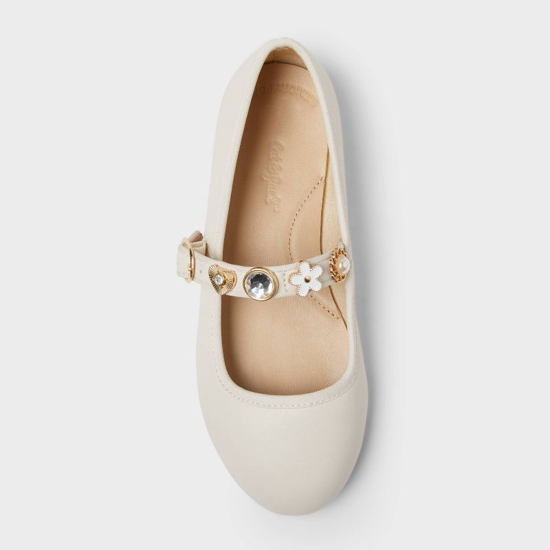 slide 3 of 4, Kids' Marla Charm Ballet Flats - Cat & Jack™ Ivory 13: Adjustable Buckle, Studded Design, Round Toe, 1 ct