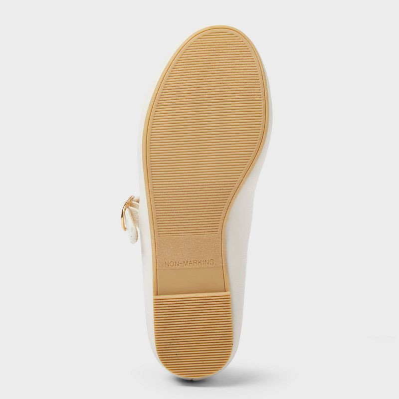 slide 4 of 4, Kids' Marla Charm Ballet Flats - Cat & Jack™ Ivory 3: Adjustable Buckle Strap, Studs, Closed Round Toe, Flocked Outsole, 1 ct