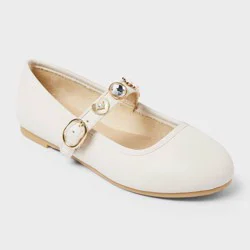 Kids' Marla Charm Ballet Flats - Cat & Jack™ Ivory 4: Adjustable Buckle, Studs, Closed Round Toe