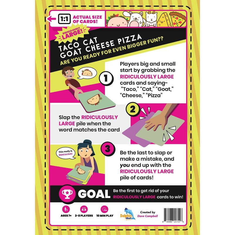 slide 2 of 8, Dolphin Hat Games Taco Cat Goat Cheese Pizza Ridiculously Large: 2-8 Players Card Game, Creative Thinking Fun, 1 ct