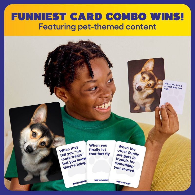 slide 3 of 7, What Do You Meme? Family Pets Only Edition Card Game: Creative Thinking Party Game for 3+ Players, Includes Cards, 1 ct