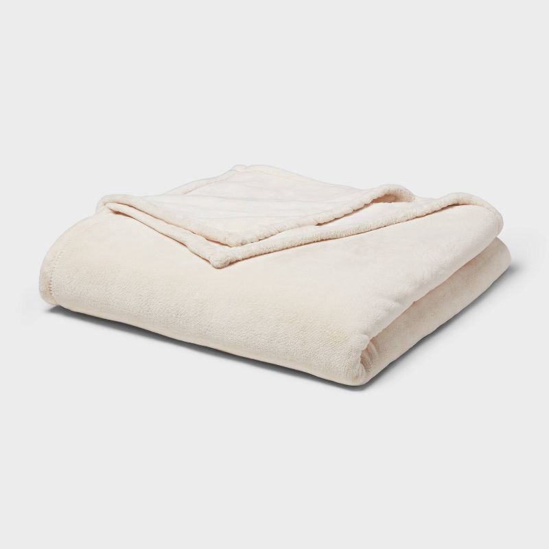 slide 1 of 3, Full/Queen Ultra Plush Blanket Ivory - Threshold™, 1 ct