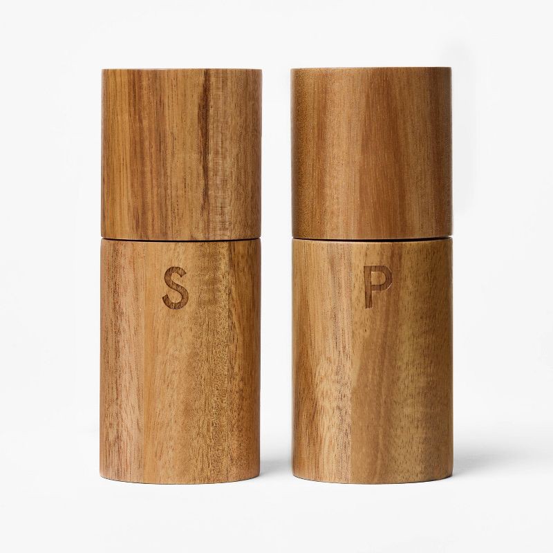 slide 1 of 3, 5" Acacia Salt and Pepper Grinder Set Natural Wood - Figmint™, 1 ct